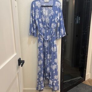 Blue Floral Wrap Dress